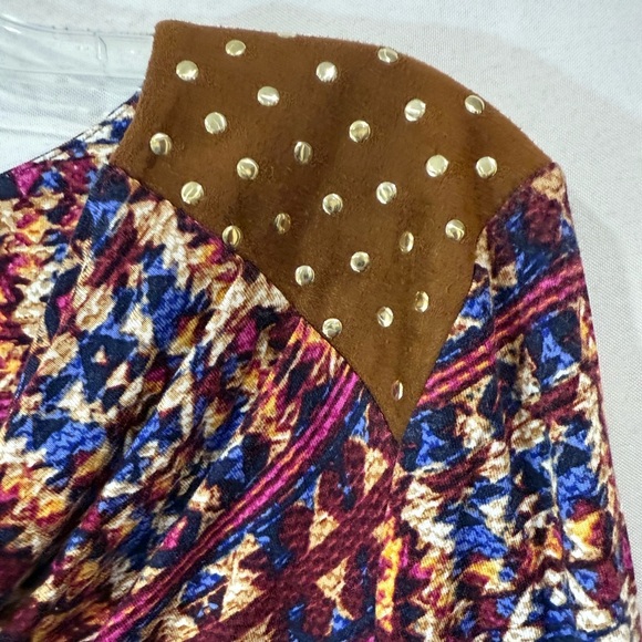 Ruby Rd. Women Boat Neck Embellished Shoulder Boho Nouveau Print Top Size Small - Picture 6 of 13